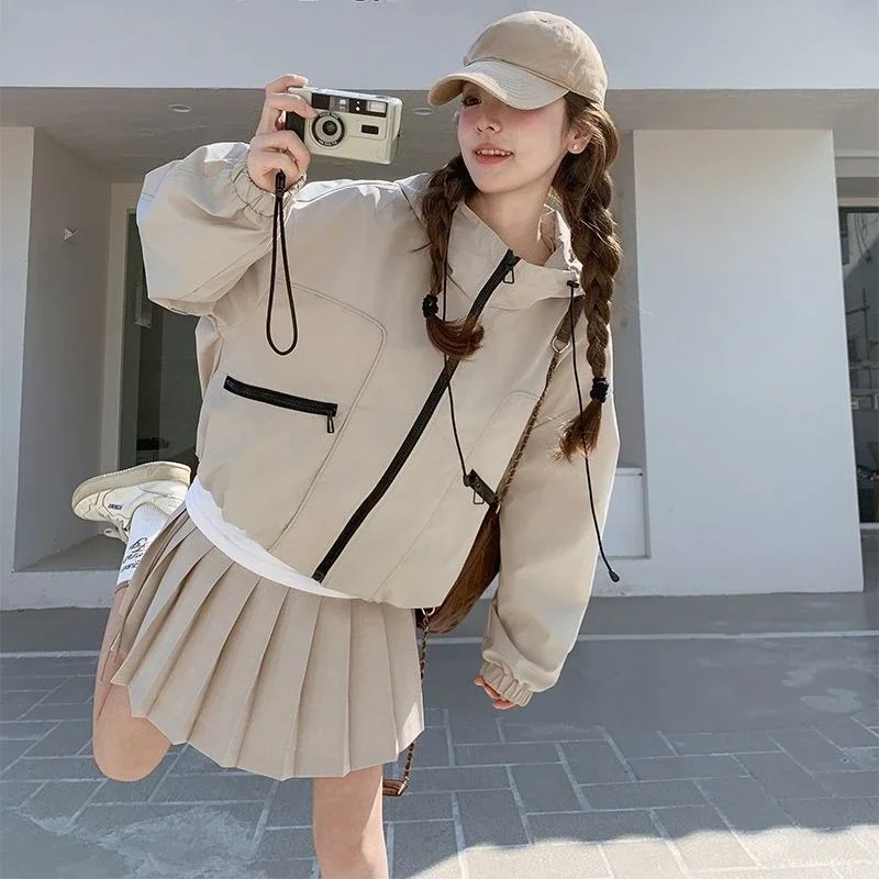 

​ Женская водонепроницаемая куртка большого размера, короткая куртка-карго с капюшоном, легкая походная куртка с термоизоляцией ​