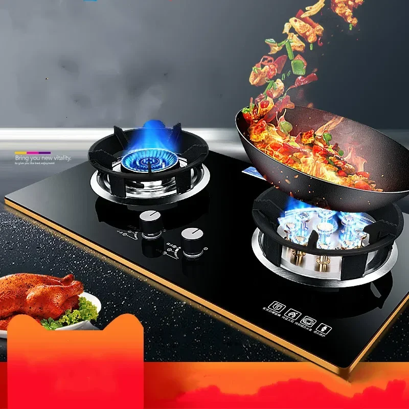 Wholesale Double Glass Natural Nine-hole Fierce Fire Stove Gas Cooker Embedded Stainless Steel