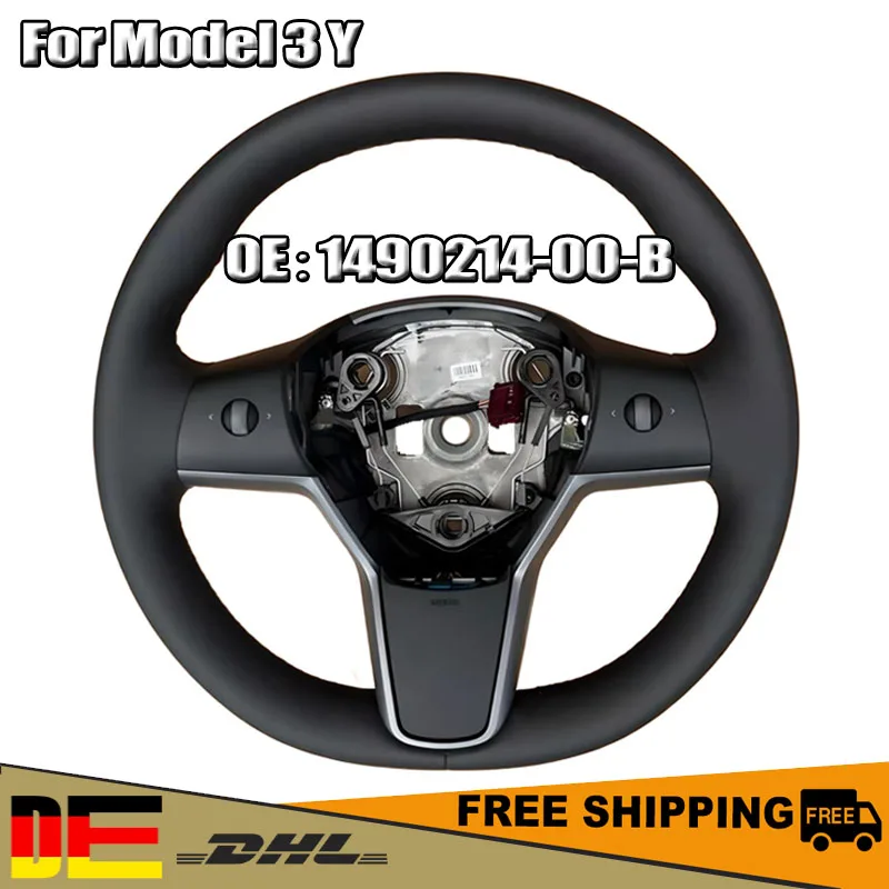 Heated Steering Wheel PU Leather Car Steering Wheel with Heating Function 1490214-00-B  For Tesla Model 3 Model Y 2017-2023