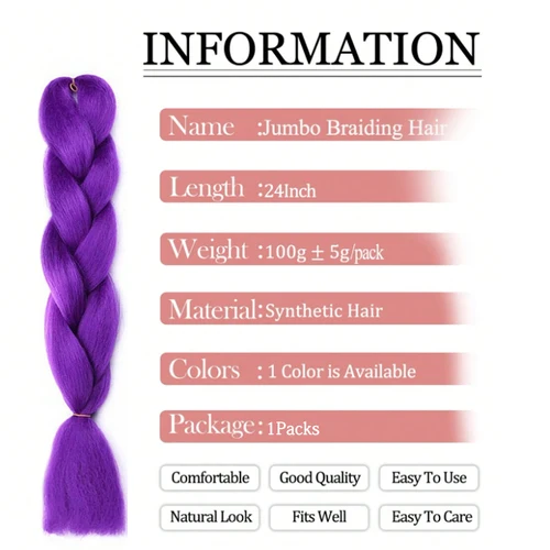 Imagen 2 del producto Pelo trenzado largo de color púrpura, pelo trenzado sintético preestirado de 24 pulgadas para trenzas, extensiones de cabello morado para Cosplay de Halloween