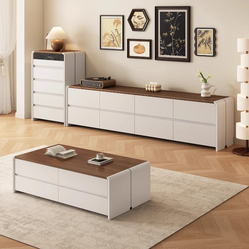 

Pure solid wood double-layer floor-to-ceiling TV cabinet simple storage living room home