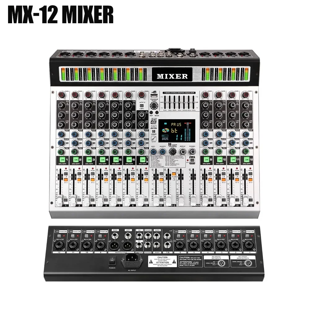 Mx12 Dj Controller Mixer 12 Channel Pro Audio Console Sound Mixer Professional Digital Mixing Console Mixer Sound System