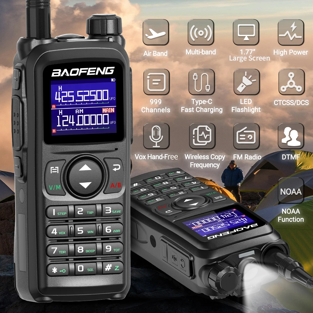BAOFENG UV-28 PRO MAX UHF Walkie Talkie 10W Multi-Band 999CH ไร้สายสําเนาความถี่ยาว Type-C AM FM NOAA Two WayRadio