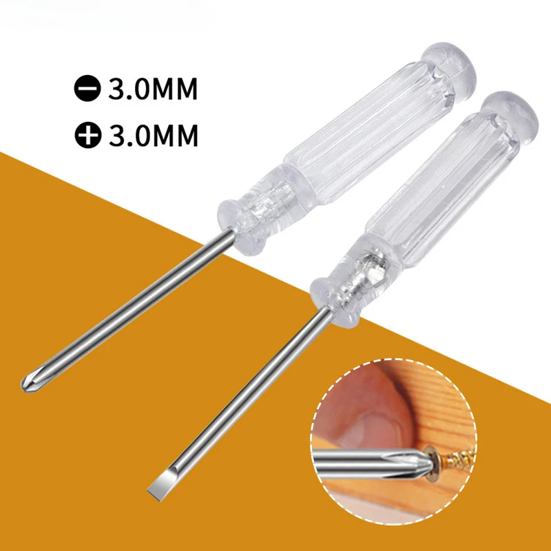 BIESUO Cross Flat-head Screwdriver with Transparent Handle 3.0 Mini Screw Batch Appliance Toy Screwdriver Small Screwdriver