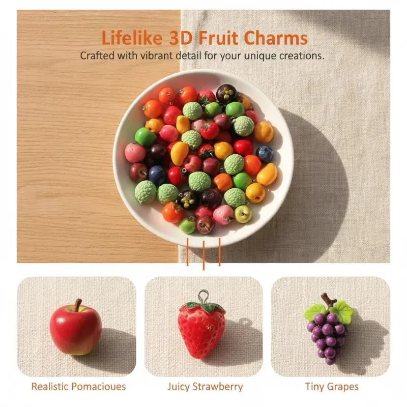 5 Stück 3D-simulierte Frucht-Harzanhänger: Pfirsich-, Birnen-, Erdbeer-Charms für DIY-Ohrringe, Halsketten, Armbänder und Schlüsselanhänger – Detail 3