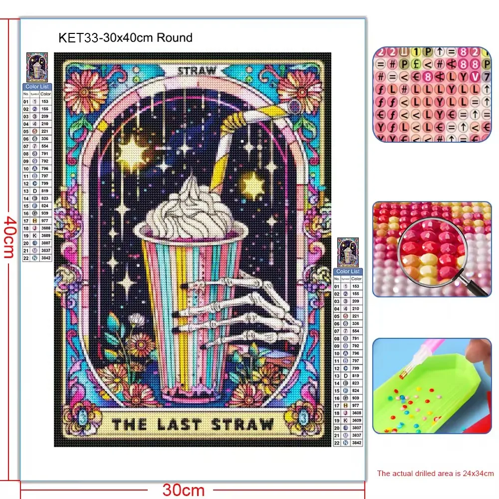DIY AB Diamond Embroidery Tarot Card Diamond Painting Cartoon Skeleton Cross Stitch Set Tarot Skull  Art Mosaic Decoration Gift