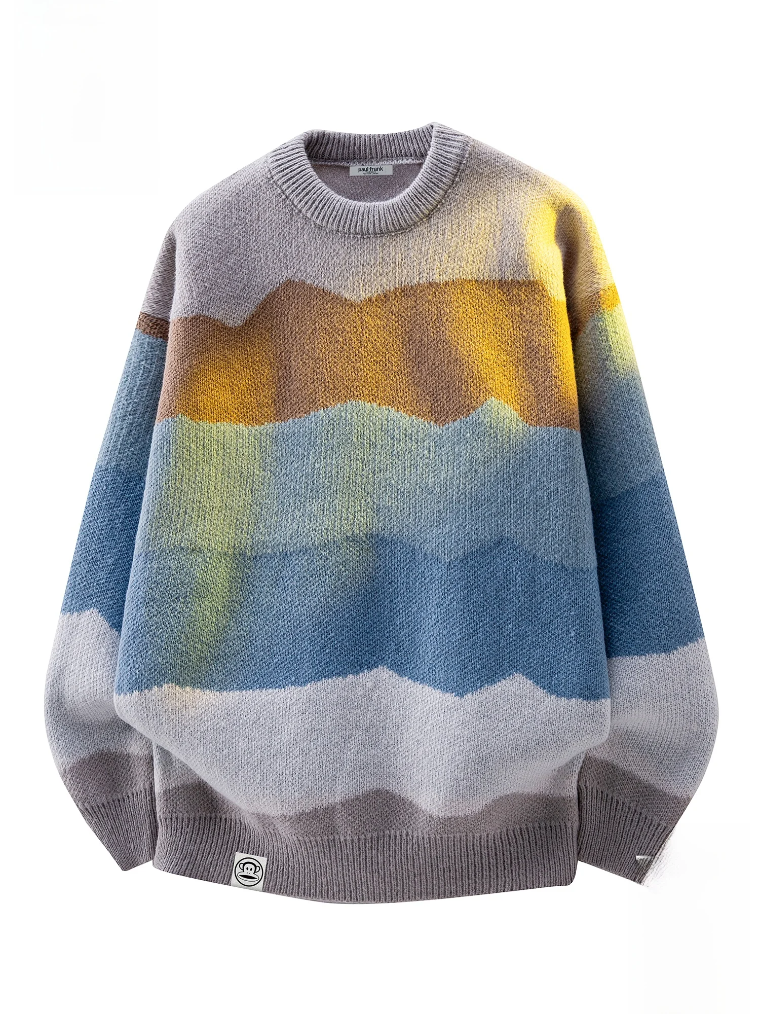 

Мужской вязаный свитер Paul Frank с круглым вырезом, зимний, повседневный, с цветными блоками, с рисунком головы обезьяны, из полиэфирного волокна