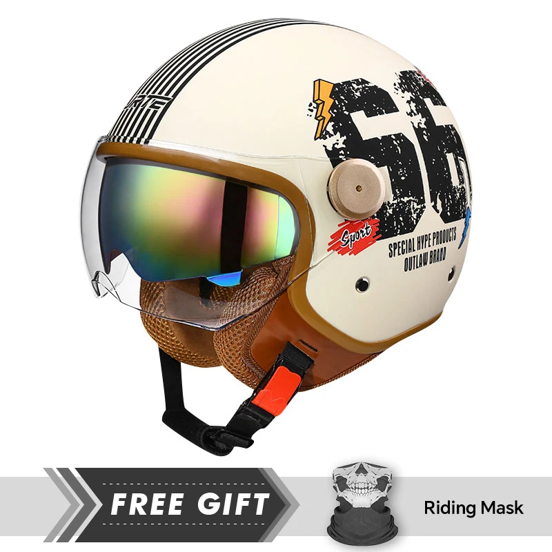 

Daul Lens Open Face Motorcycle Helmets Men's and Women's Jet Helmet Double Visor Cascos Para Motos 3/4 Half Helm DOT ECE