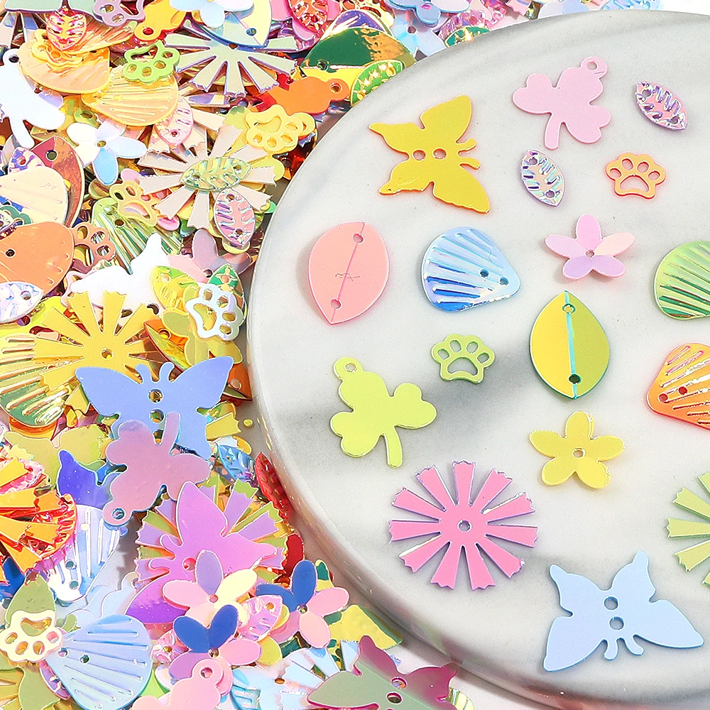 20g Bunte Glänzende Pailletten Blumen Schmetterling Muschel Flache PVC-Pailletten für DIY-Bastelarbeiten Schmuck Dekoration Kleidung Nähzubehör – Detail 2