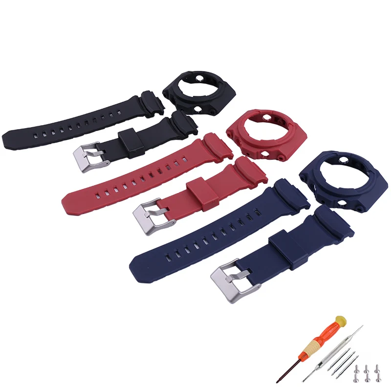 สายนาฬิกาและตัวเรือนทำจากเรซิ่น ใช้ได้กับนาฬิกา Casio GA-150 GA-300 GA-310 GLX-150 สายนาฬิกายางแบบสปอร์ต ขนาด 16 มม. สำหรับผู้ชายและผู้หญิง