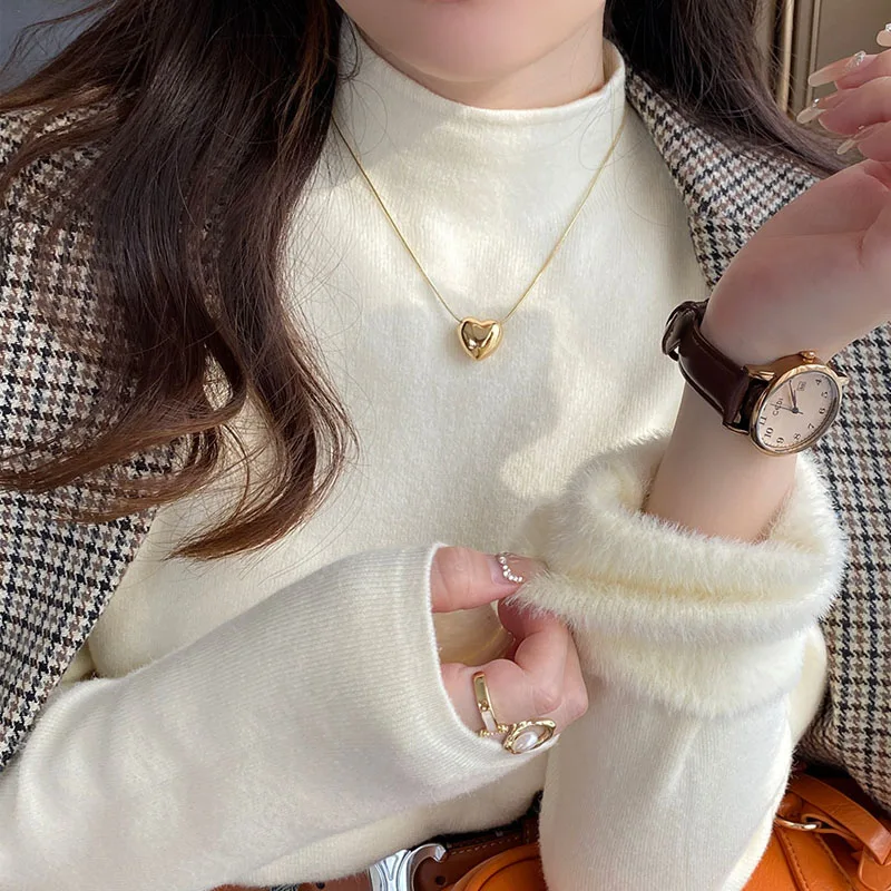 

New Long Sleeve Fleece-lined Knitted Sweater Women Pullovers Mock Neck Knit Sweater Pullover Women Tops Sueters De Mujer Q2118