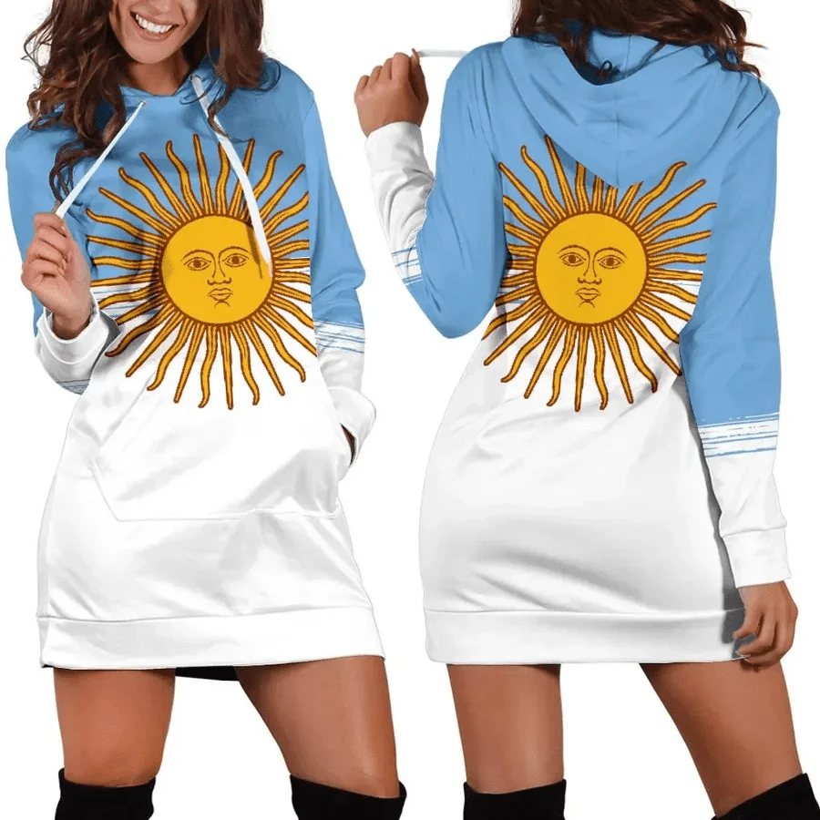 Argentina Flag 3D Women Hoodie Dress Custom Name Retro Harajuku 3D Printed Flag Pullover Casual Sexy Women Hoodie Dress