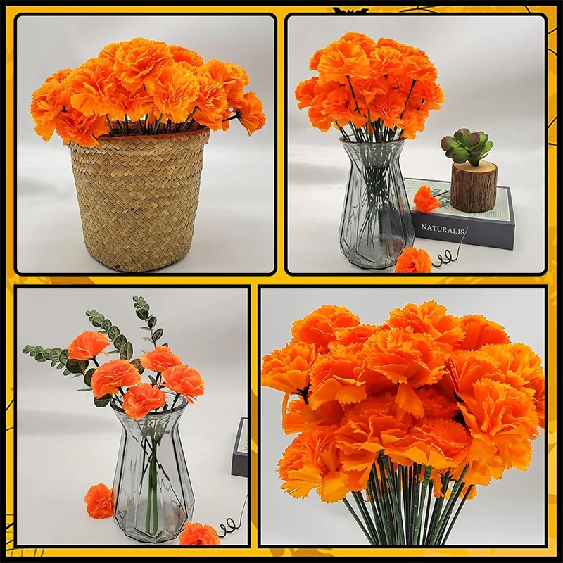 5/10 Stück 5 cm große orangefarbene Ringelblumenköpfe mit Stielen, künstliche Seidenblumen für Zuhause, Zimmer, Hochzeit, Party, Halloween-Dekoration – Detail 9