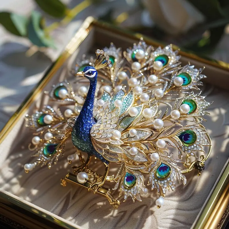 European and American jewelry, heavy industry enamel freshwater pearl peacock brooch gift
