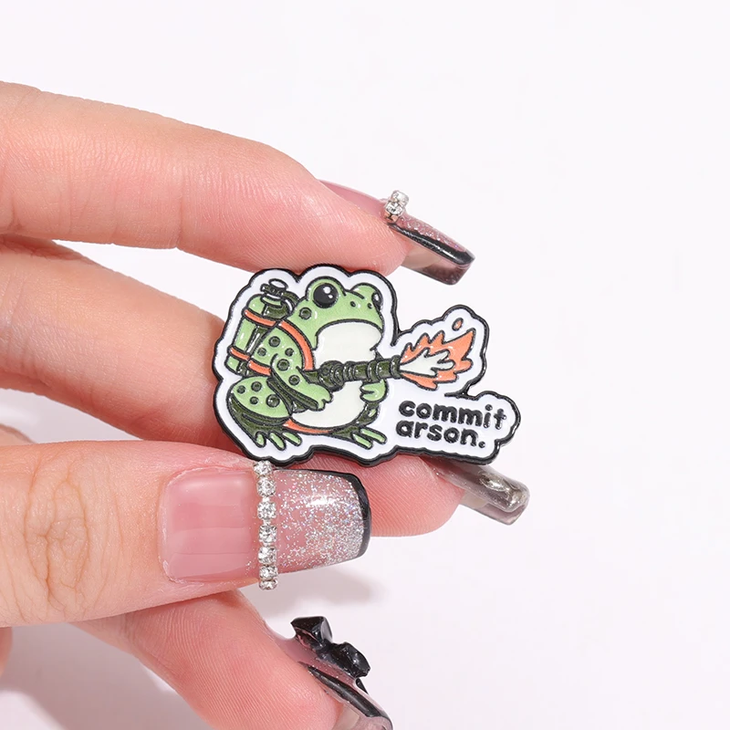Frog Commit Arson Enamel Pins Custom Creative Interesting Brooches Lapel Badges Cartoon Animal Jewelry Gift for Friends