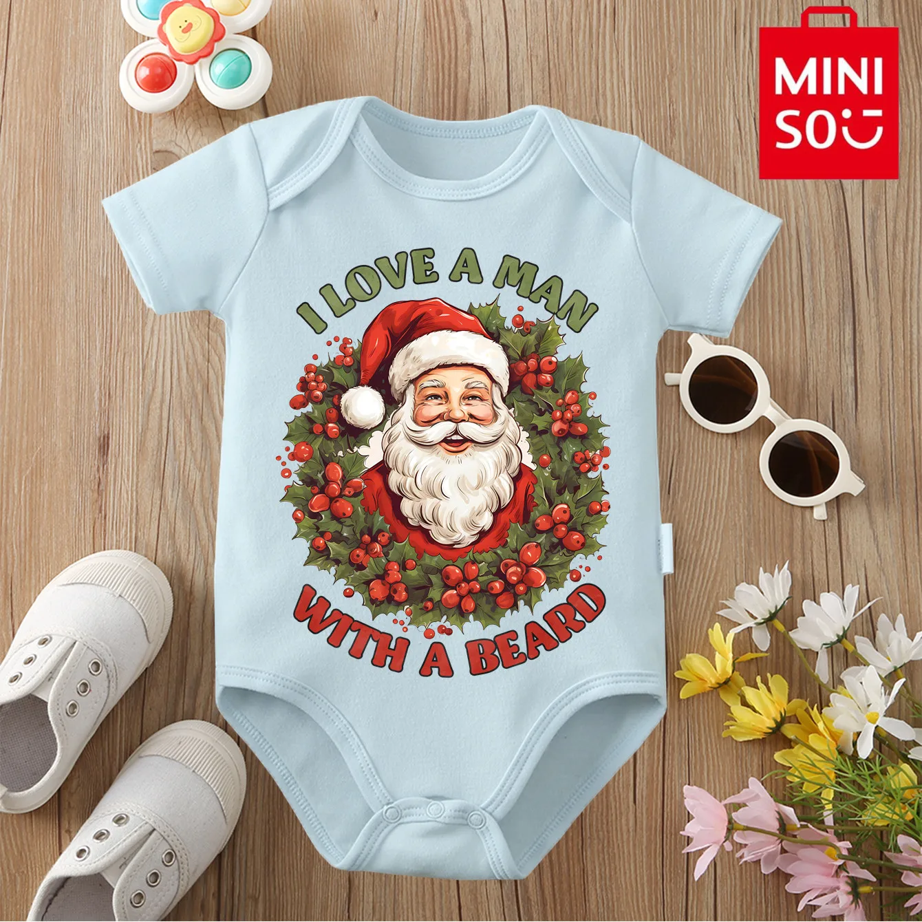 MINISO سانتا ثلج عيد ميلاد سعيد نيسيي بذلة القطن الخالص لطيف الملابس ارتداءها ل 0-12 شهرا الوليد أفضل هدية للطفل