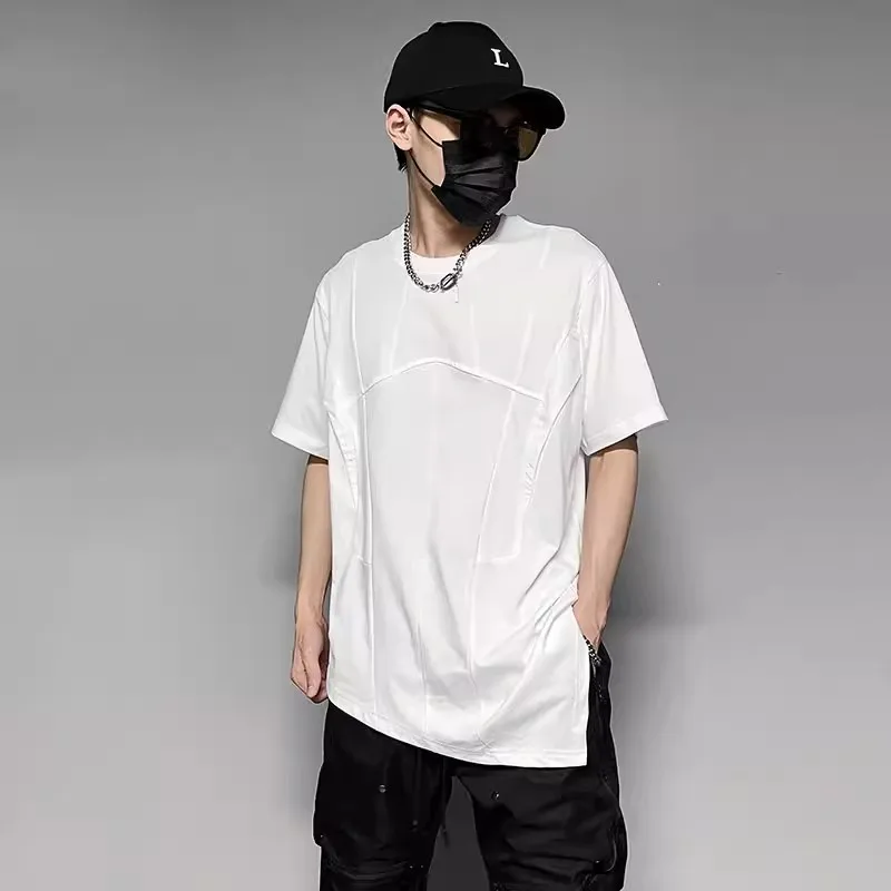 2024 Summer White T-Shirt Mens Techwear Irregular Patchwork Functional T Shirt Streetwear Harajuku Tshirt Tees Tops