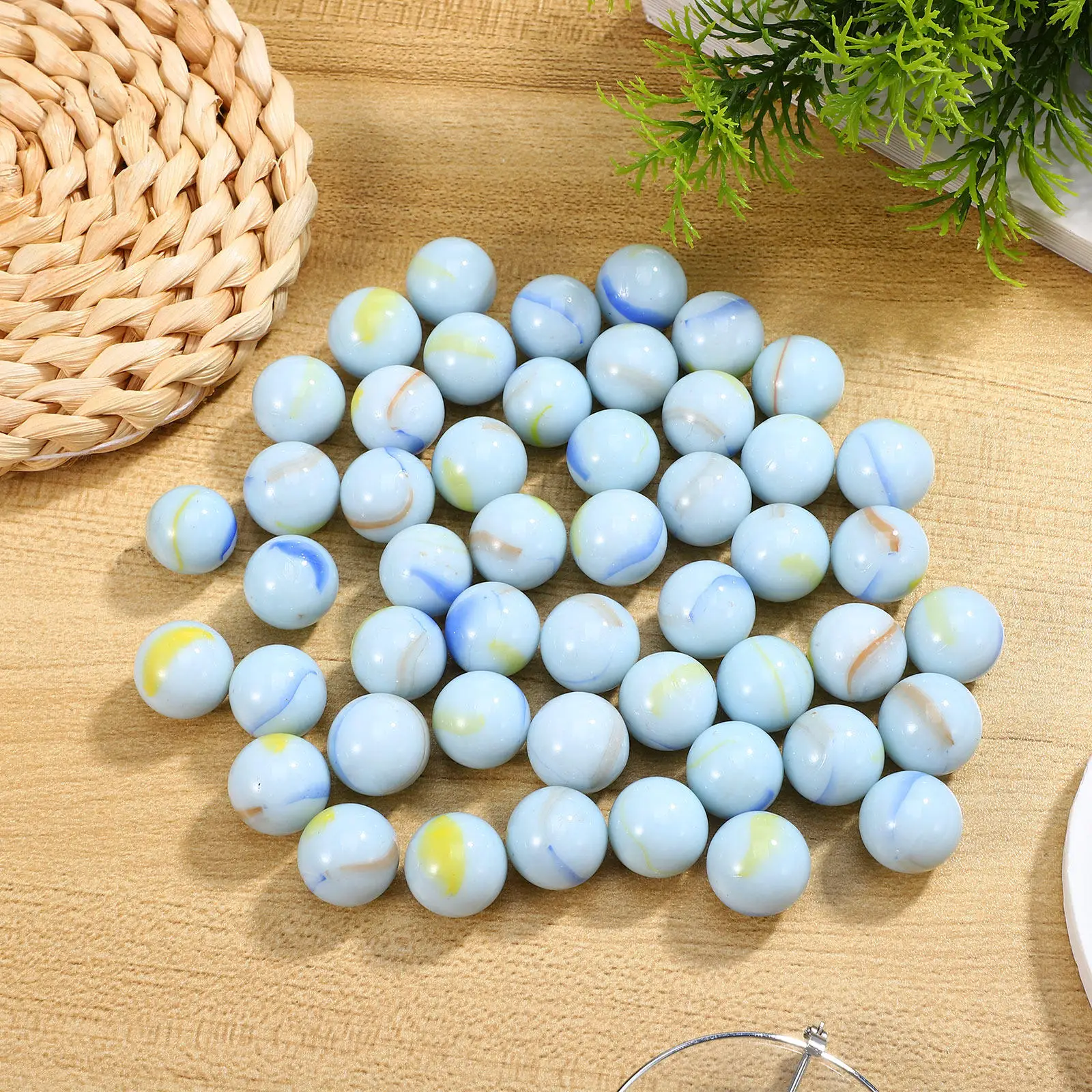 50Pcs 16Mm Glass Marbles Milk White Patterned High-Performance Craft Beads Lightweight Portable Safe for Kids Play DIY Art Glass