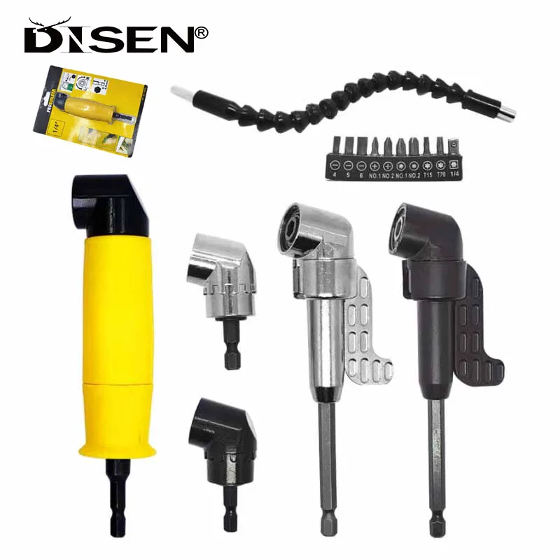 90°/105° Right Angle Drill Attachment and Flexible Angle Extension Bit Kit for Drill or Screwdriver 1/4