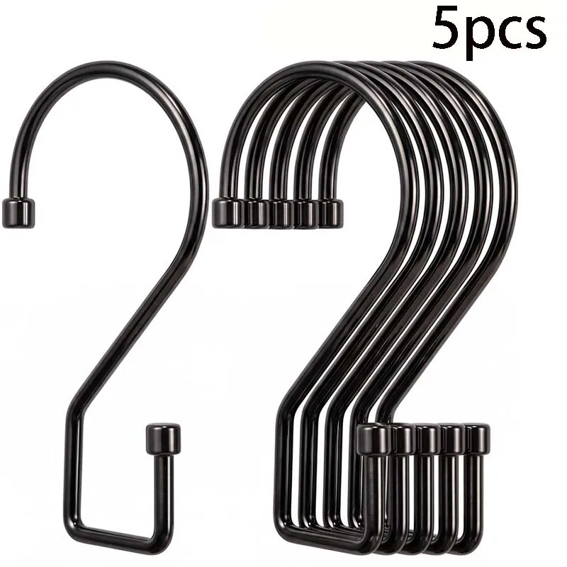 5Pcs Heavy Duty S‑Shaped Hooks, Reversible Black Metal S Hooks for Kitchen Bathroom Garden Indoor Outdoor Use