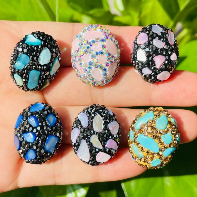 

6pcs High Quality Mix Color Stone Rhinestone Paved Oval Focal Spacers Disco Beads Centerpieces Jewelry Bracelets Necklace Making