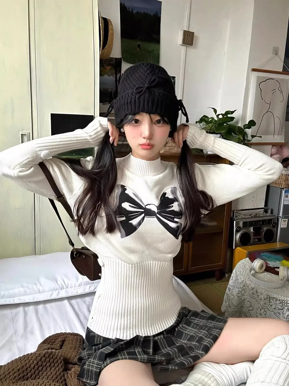 เสื้อสเวตเตอร์ เสื้อจั๊มเปอร์ เสื้อพูลโอเวอร์ เสื้อพูลโอเวอร์ผู้หญิง เสื้อเปิดไหล่เดียว แบบสองชิ้นในตัวเดียว สไตล์เกาหลี เสื้อผ้าผู้หญิงยอดนิยม สไตล์ BF Y2K เสื้อผ้าผู้หญิงสไตล์สาวออฟฟิศ