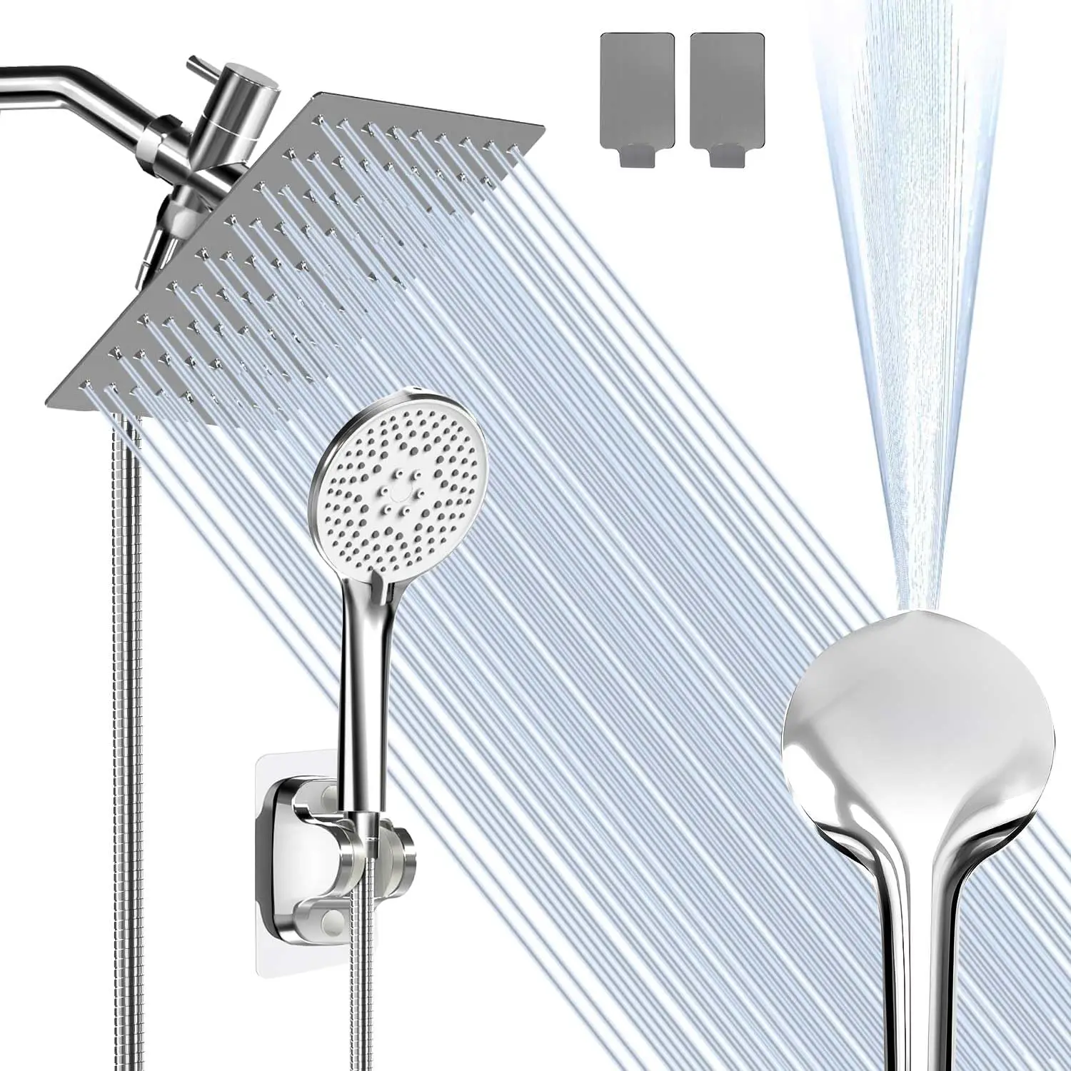

Rain Shower Head with Handheld Spray, High Pressure Rainfall Showerhead and 4 Modes Handheld Shower with 71 Inch Stainless Steel