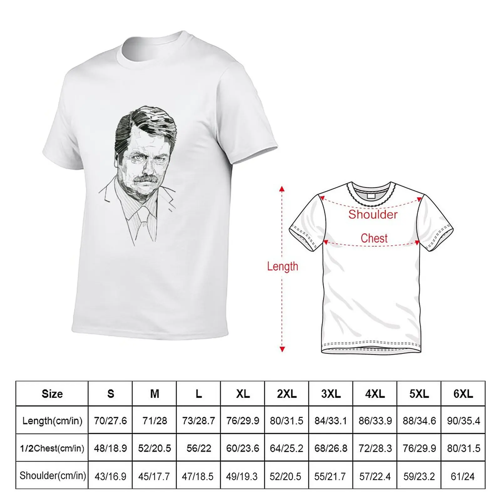 New Ron Swanson - From Original Line Drawing T-Shirt plus size tops summer clothes plain t-shirt black t-shirts for men