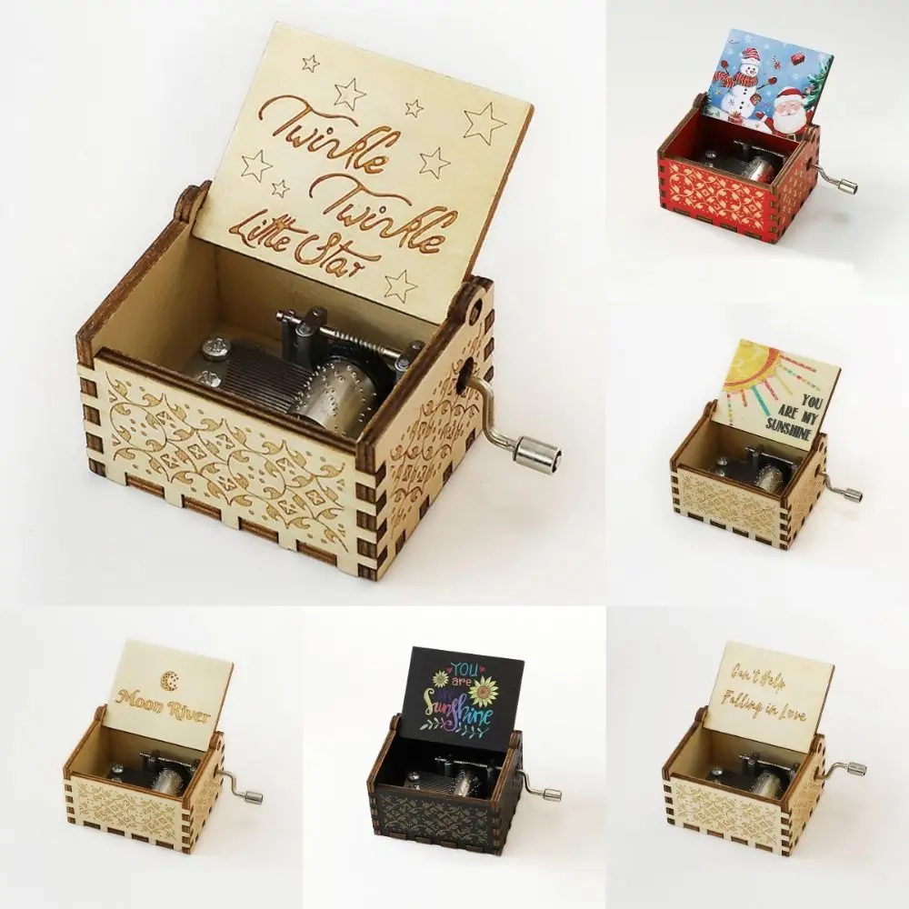 Birthday Hand Crank Wooden Music Box Fashion Classical Carved Musical Box Crafts Gift Home Decoration