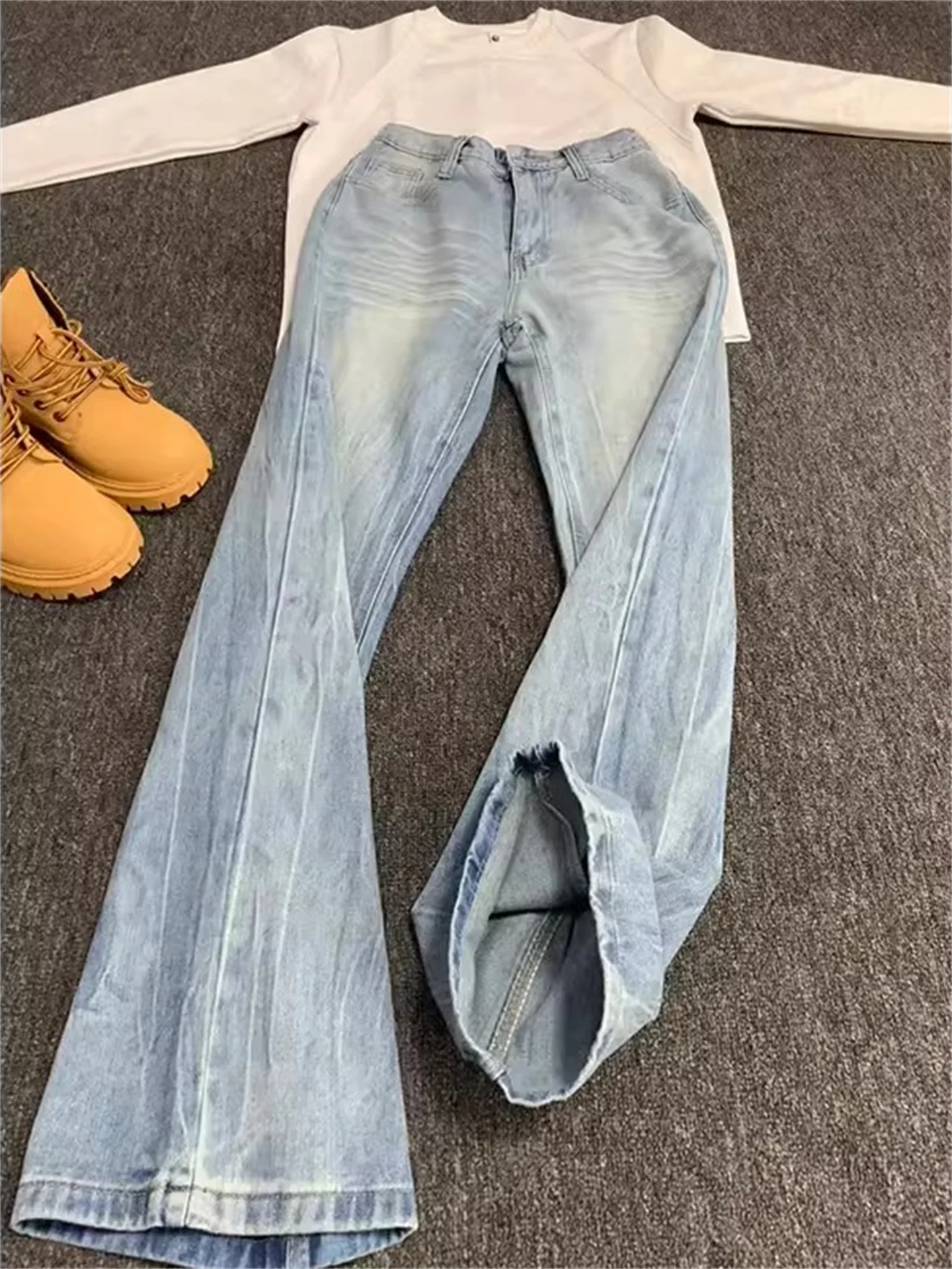 

American Lightning Pattern Light Wa Straight Leg Jeans Men's Trendy Loose Flared Slimming Long Trousers Casual Jeans