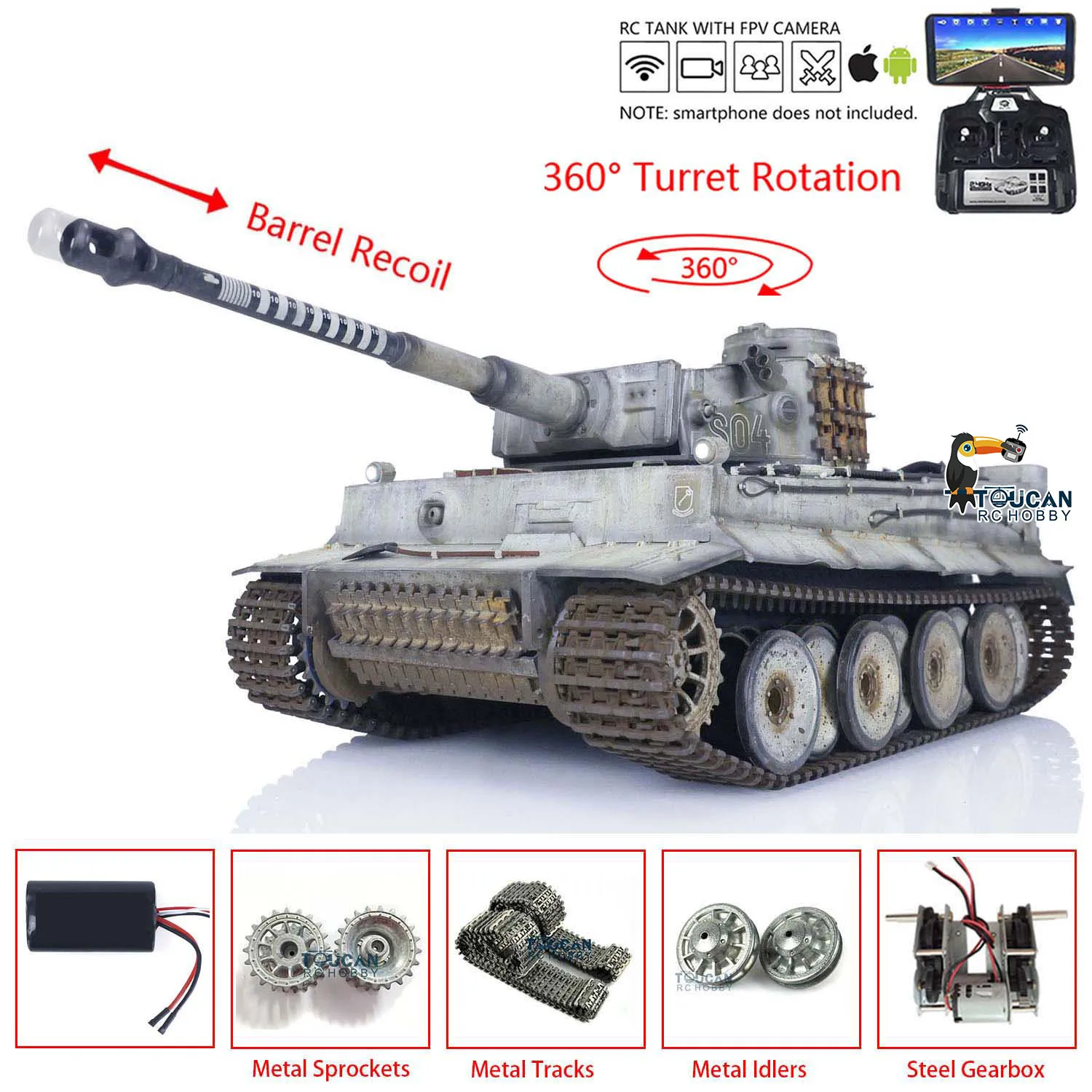 

Радиоуправляемый танк 1/16 Heng Long HL German Tiger I Upgrade TK7.0 FPV 3818, ручные баллончики с распылителем