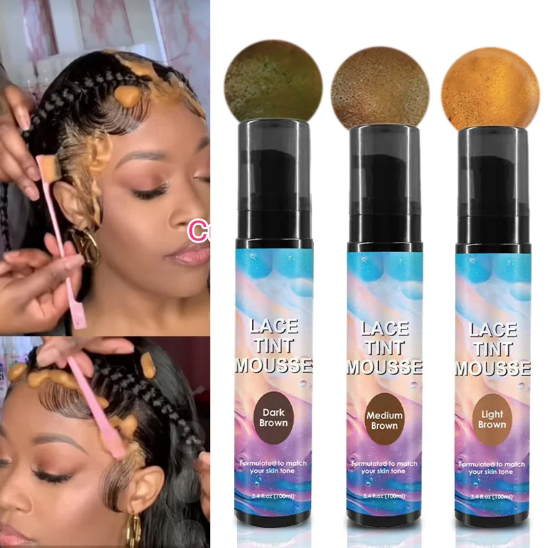 

Lace Tint Mousse 100ml 3.38oz Dark Medium Light Brown Tinted Dyed Mousse Concealer For Lace Wigs Hair Wigs Toupees Hairpieces