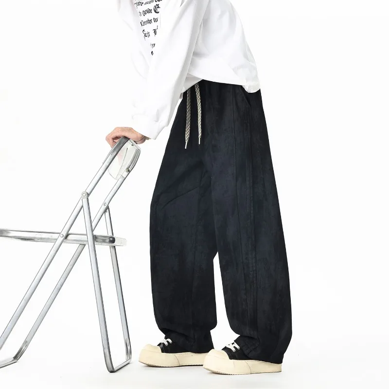 Y2K American Vintage Tie Dye Heavyweight Cotton Casual Pants Men 2026 Autumn New Plus Size Baggy Wide Leg Drawstring Long Pants