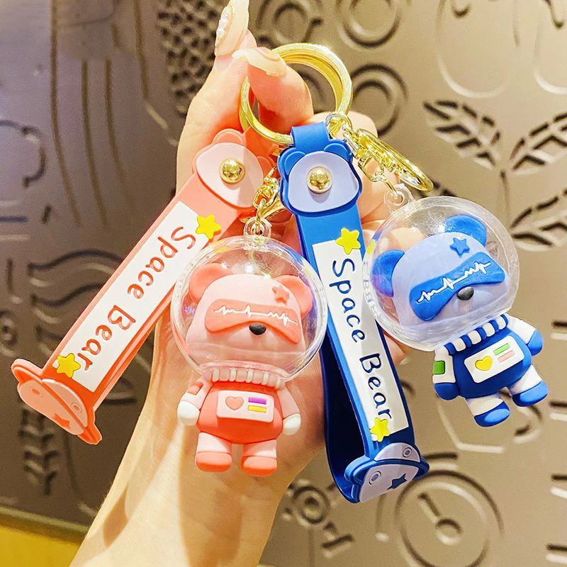 Cartoon Planet Love Space Bear Animal Key Chain Female Cute Electromagnetic Glasses Oxygen Cover Bear Doll Keychain Bag Pendant