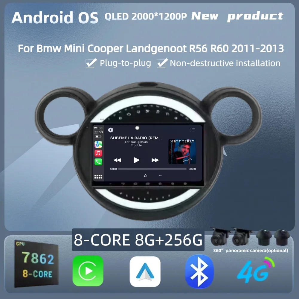 

For Bmw Mini Cooper Landgenoot R56 R60 2011-2013 Android 14 Car Radio Wireless Bluetooth Carplay Multimedia Touch Screen Stereo
