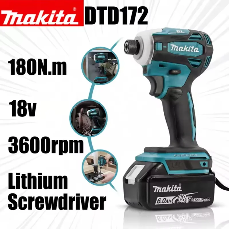 Makita DTD172 18V LXT Brushless Cordless Impact Driver 180N·m Max Torque Compact Smart for DIY Professional Use