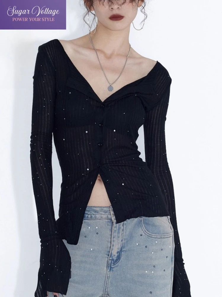 

Летние корейские модные топы, женские тонкие легкие и тонкие микропрозрачные рубашки с разрезом, повседневная элегантная солнцезащитная блузка в стиле ретро