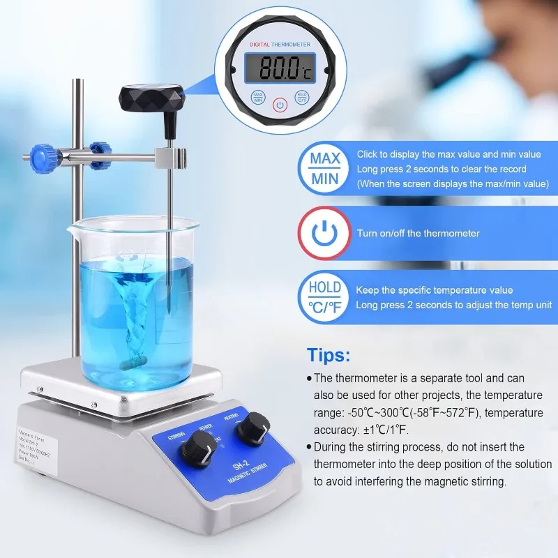 SH-2Lab Magnetic Stirrer Plate for Chemistry  1000ml Capacity 100~2000 RPM Speed Resin Epoxy Stirring Bar Support Stand Included