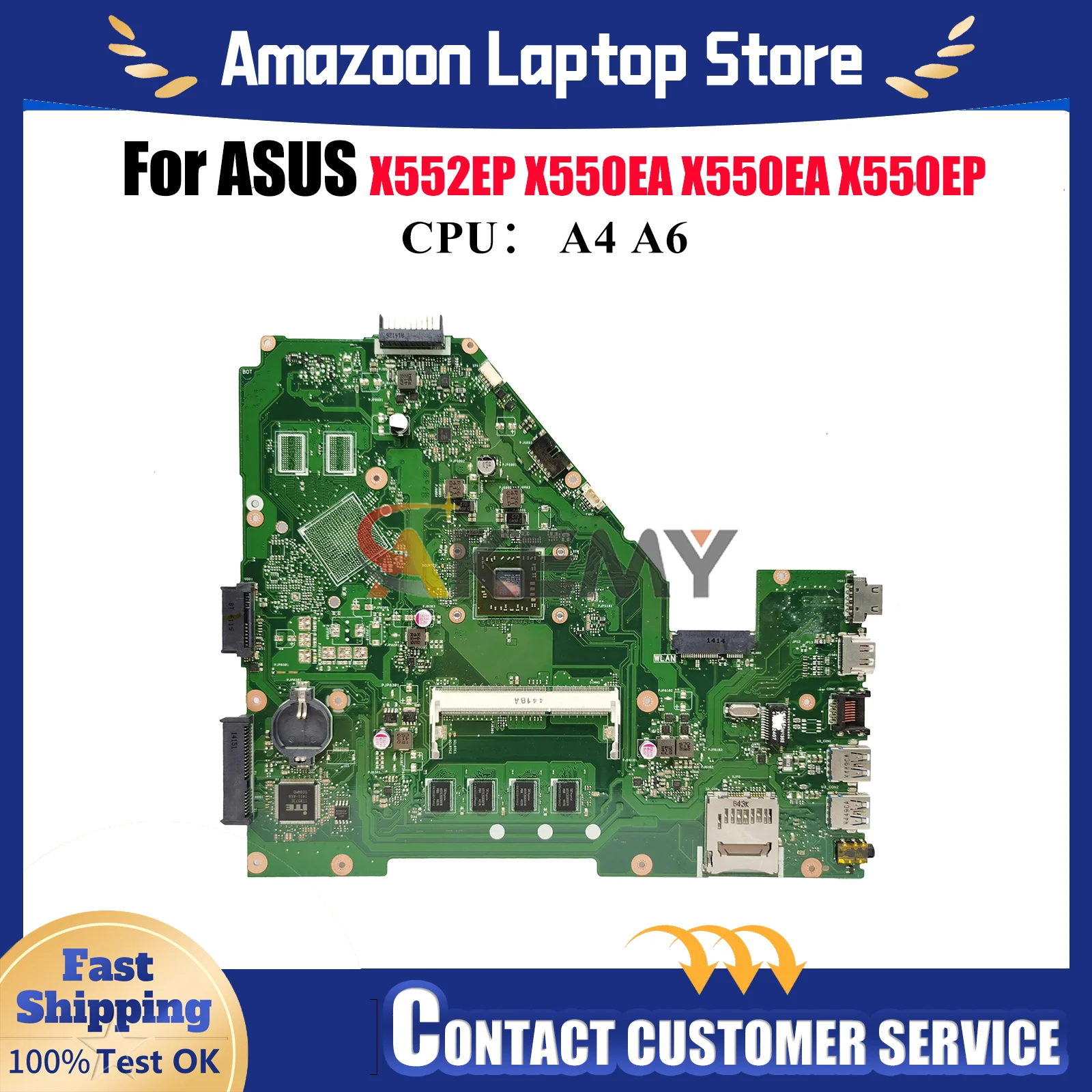

X550EA Laptop Motherboard For ASUS VivoBook X550E X550EP Y582E X552EP X550EA Y581E X552W F550WE Mainboard W/ A4 A6 CPU fast ship