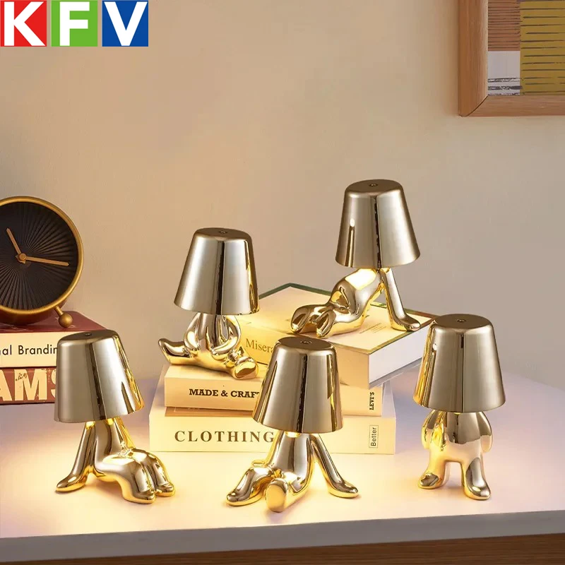 Nordic Chrome Golden Man Table Lamp Living Room Bedroom Bedside Children's Room Night Lights Net Red Creative Desk Lamps