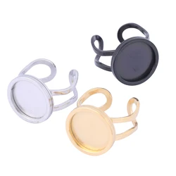 5pcs Stainless Steel Fit 14mm Round Cabochon Ring Base Setting Blanks Black Gold Plated Fingerring Bezels For Jewelry Making