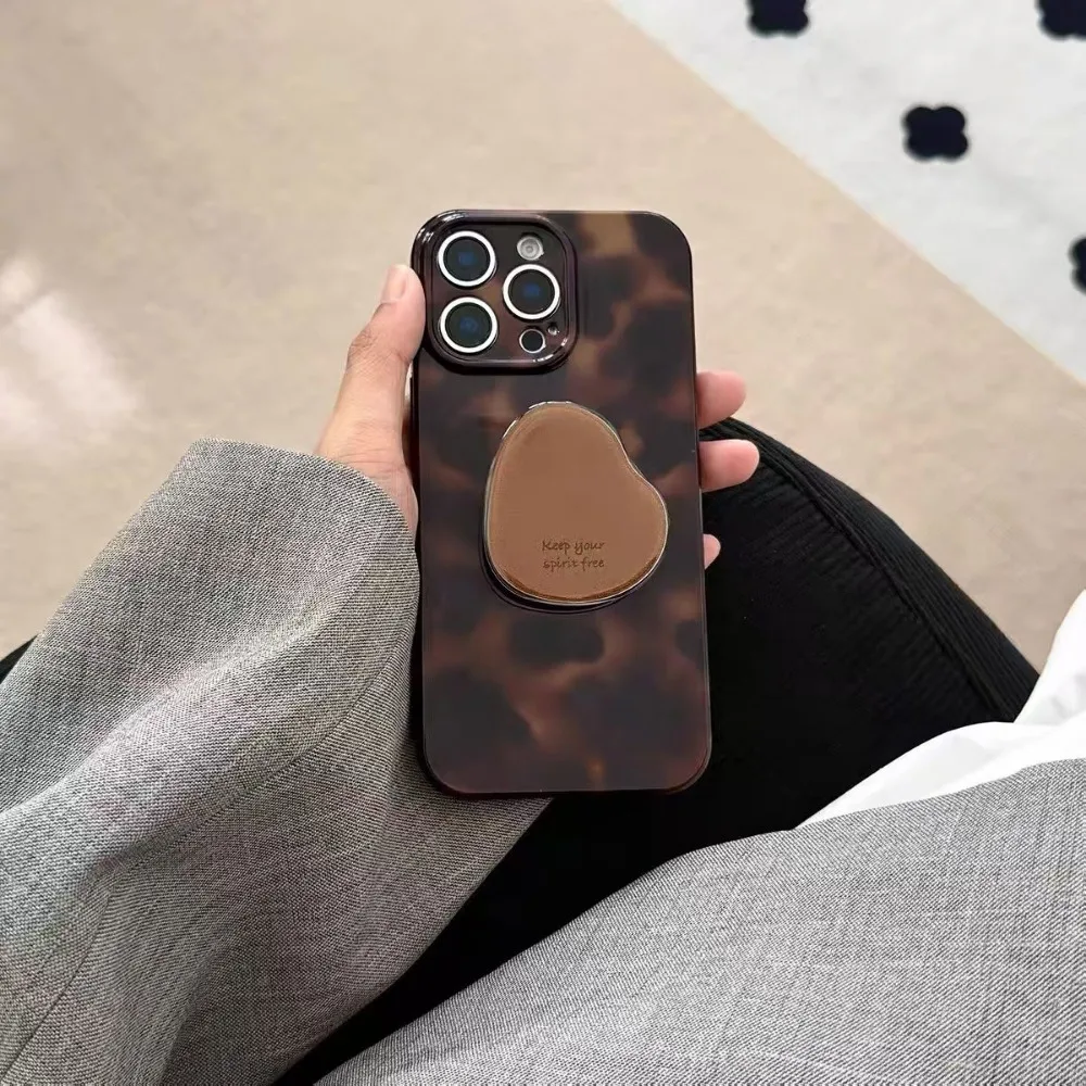 

Autumn Brown Leopard Print Pattern Phone Case for Iphone17ProMax 16Pro 15 14 13 Fashion Anti-drop Protective Cover with Holder