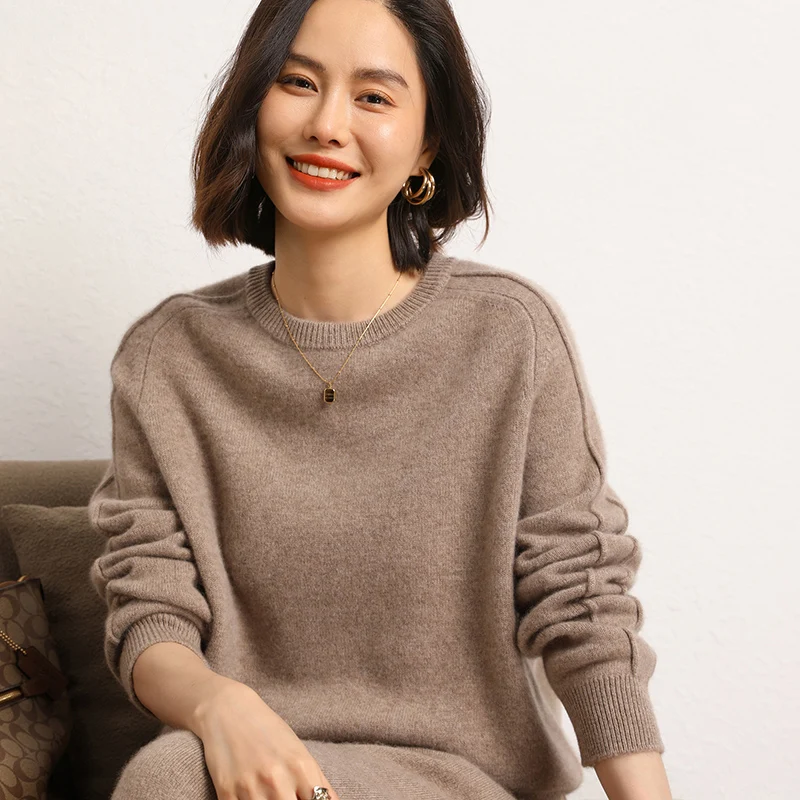 2023 Autumn Winter 100% Cashmere Sweater O-Neck Pullover Women\'s High Quality Thicken Knit Jumper Female Loose Large Size Tops