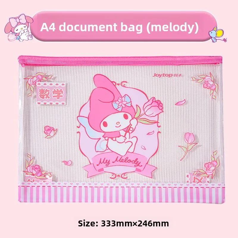 Kuromi A4 Zipper File Bag Mesh Document Pouch Transparent Subject Organizer for Exam Papers School Supplies Storage Sanrio Cute view 5
