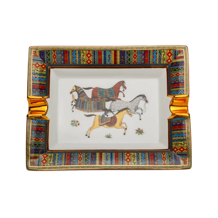 2026 Year of the Horse Commemorative LUBINSKI Cigar Ashtray, Ceramic Gilt Stroke High-End Cigarette Plate Gift Box