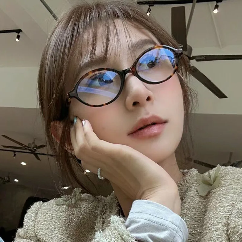 Vintage Oval Sunglasses Women Luxury Brand Designer Small  Anti Blue Light Glasses Retro Fashion Men Leopard Eyegalsses