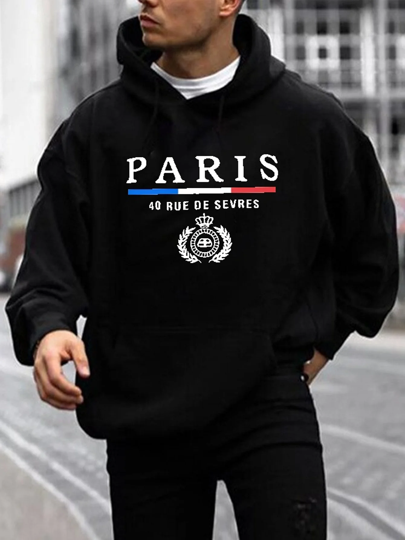 Stylish PARIS Print Hoodie for Casual Men: Graphic Design Pullover with Kangaroo Pocket, Ideal Gift for Winter Fall