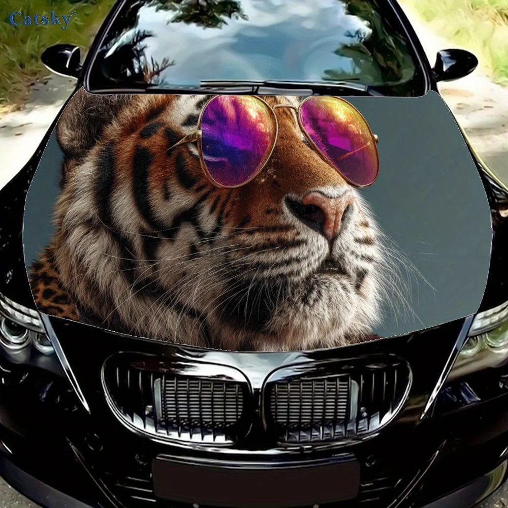 

Stylish Tiger with Cool Sunglasses Car Hood Sticker, Personalized & Trendy Auto Art Decal, Self-adhesive Waterproof Car Exterior