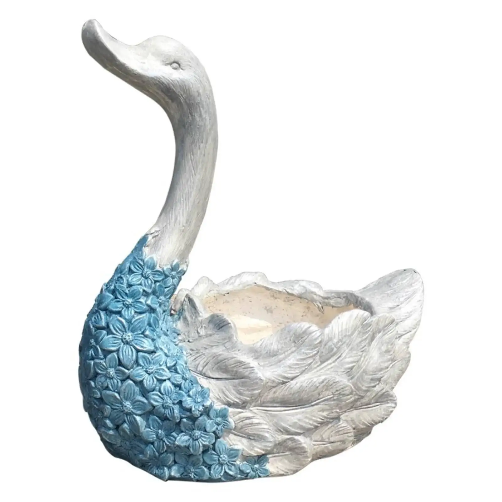 Swan-Shaped Planter Carved Feather Texture Swan Planter Weathered Finish Decorative Flower Container for Garden, Patio