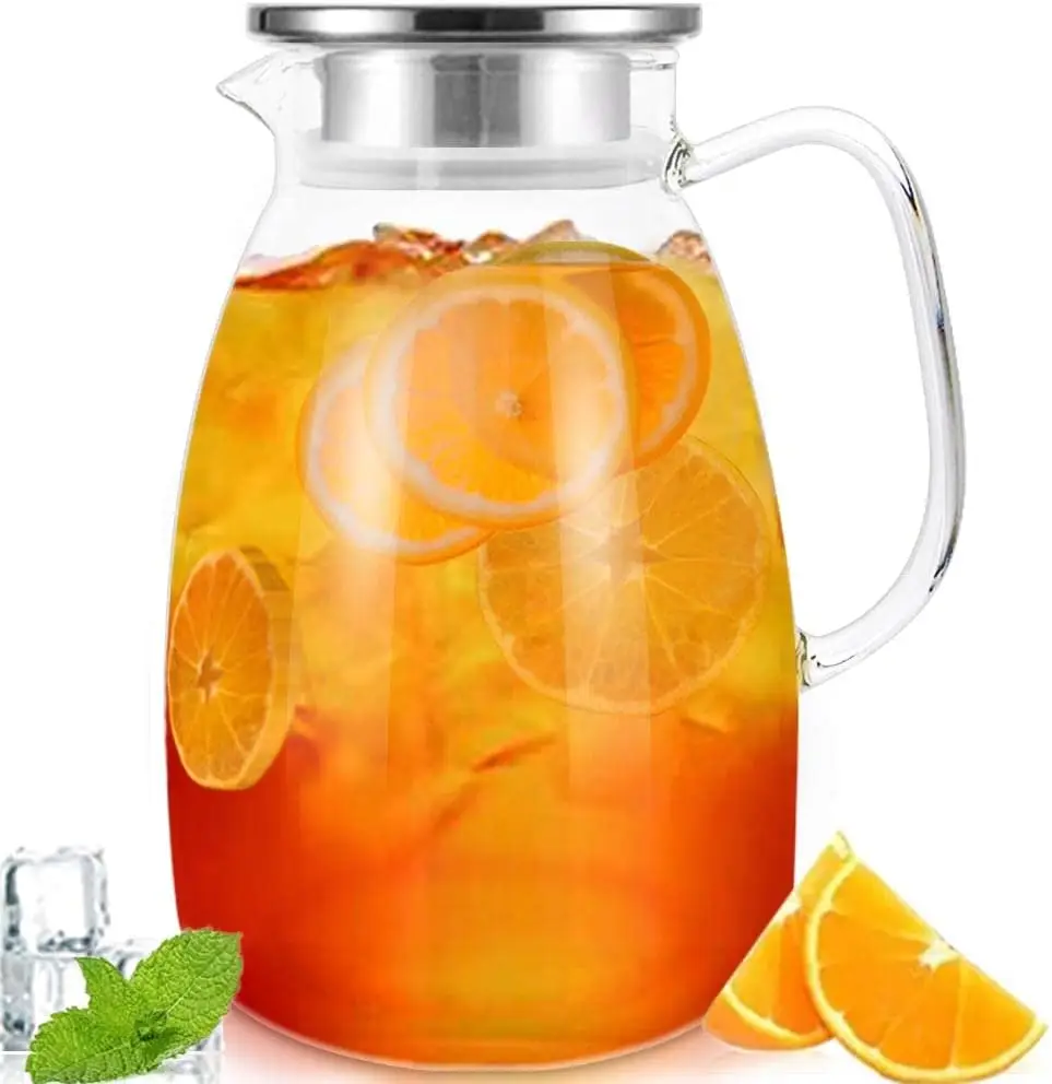

68oz Glass Pitcher with Lid, Heat Resistant Borosilicate Carafe for Hot Coffee, Iced Tea & Cold Drinks